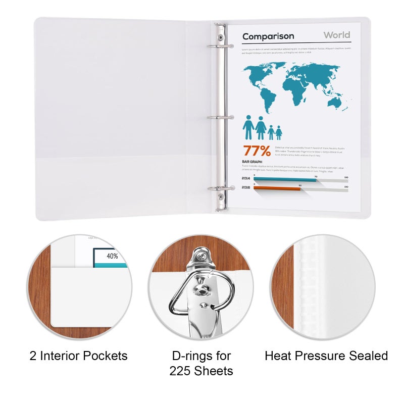 COMIX مجلد كومكس D-Ring الأساسي 1 بوصة 3 حلقات، بسماكة 2.4 مم، يحمل 225 ورقة بحجم 8.5" × 11"، 12 عبوة (أبيض) - Image 2